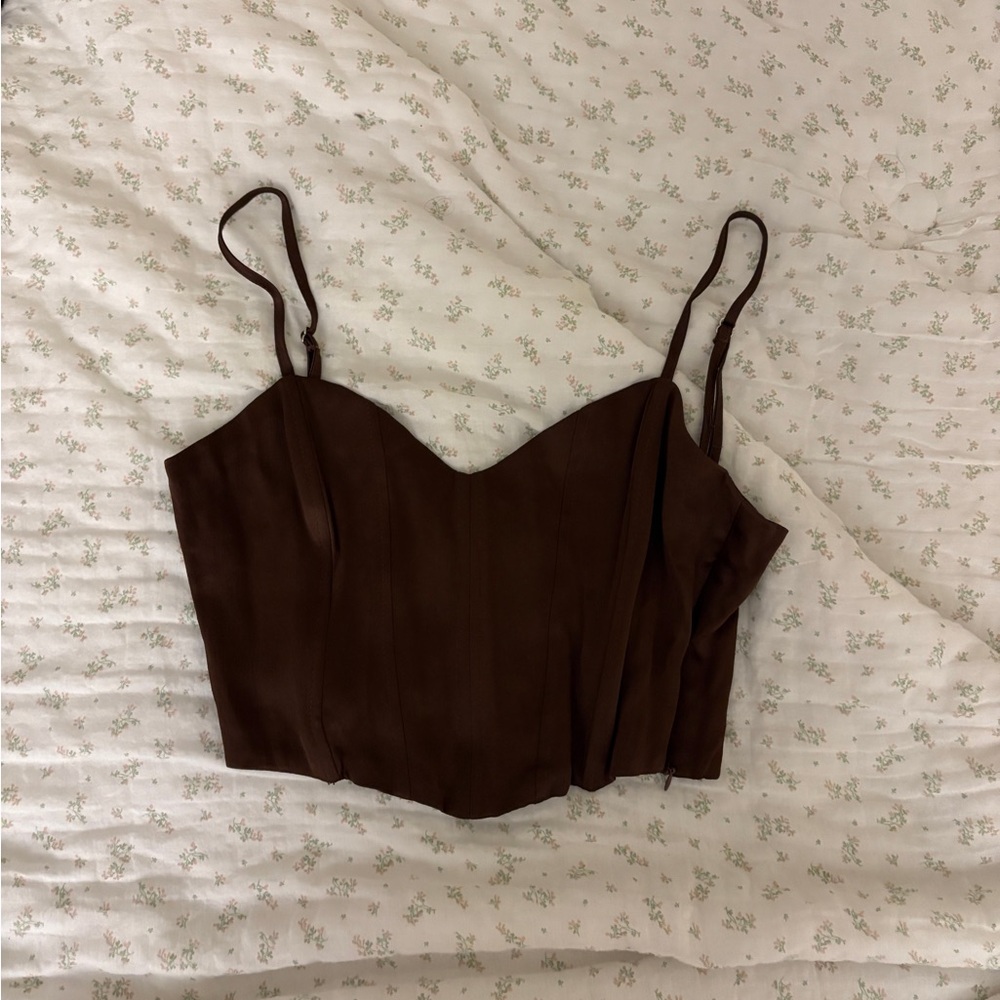 Zara Brown Women's corset crop tank